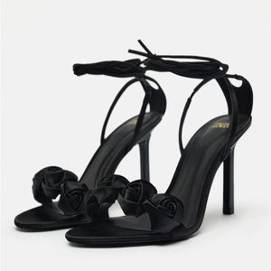 Zara Satin Rose Floral High Heel NWT